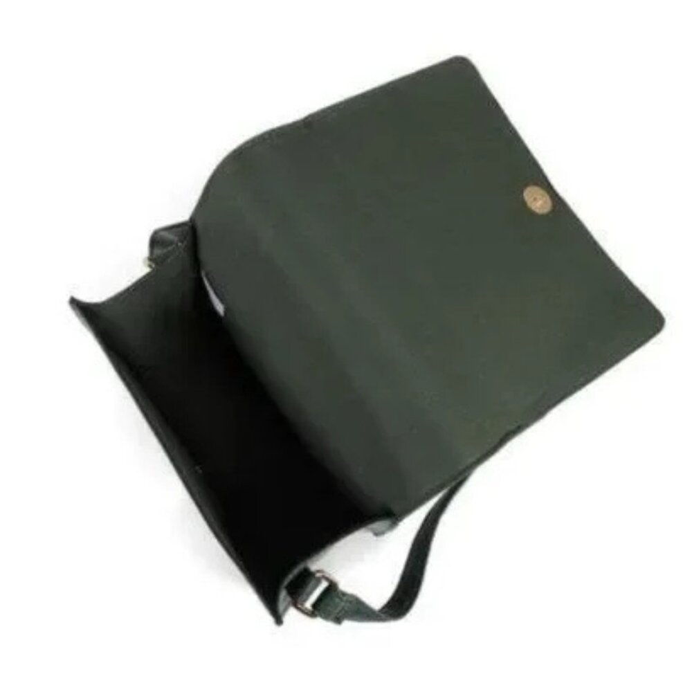 Deep Forest Green Vegan Leather Crossbody Satchel with Clasp - Picture 3 of 3